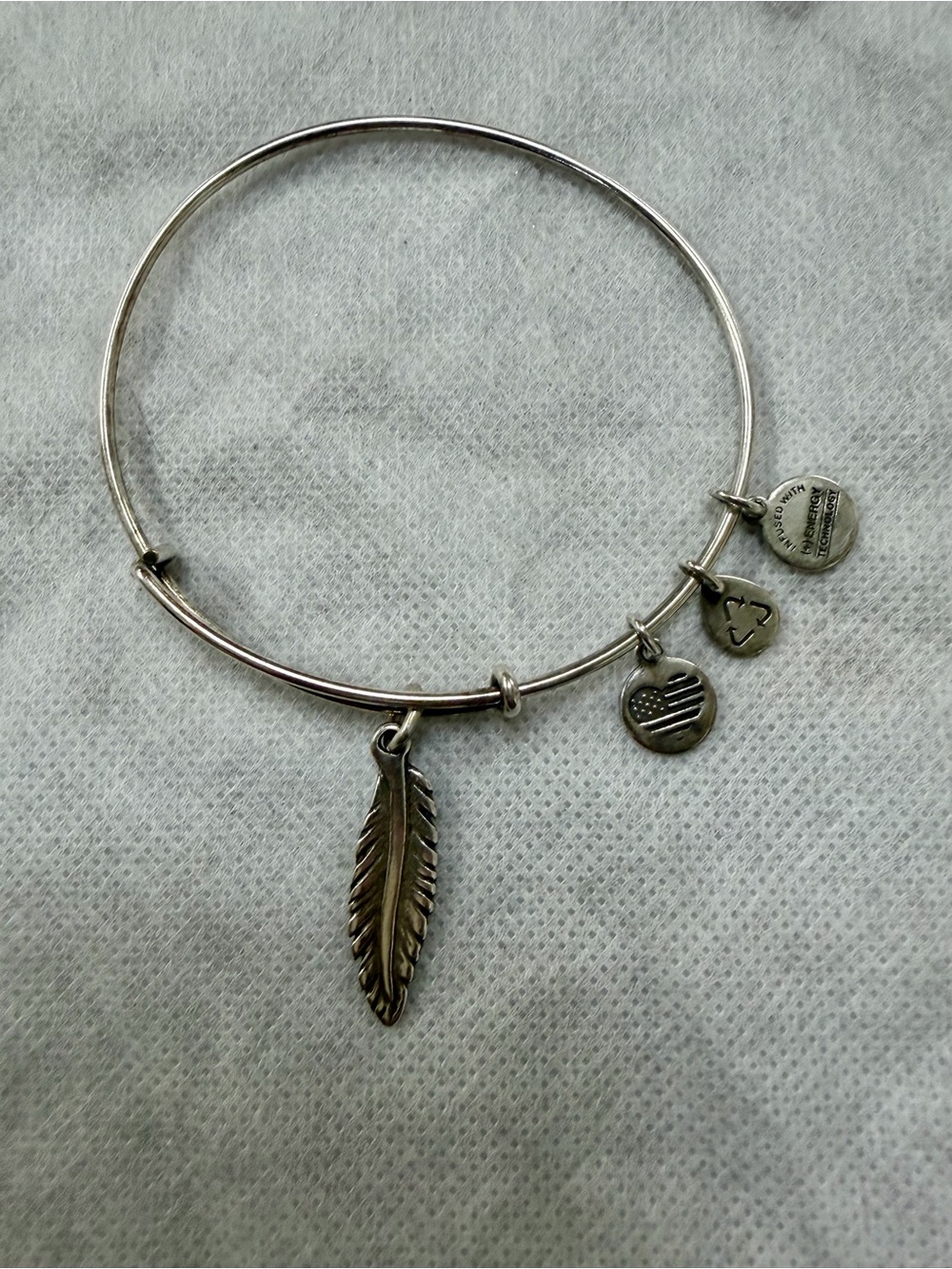 Alex and Ani Sterling Silver Charm Bangle Bracelet angel wing feather protection